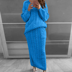 Long Sleeve Knit Sweater & Skirt Set Women Pullover Warm Casual Winter Fashion Outfit