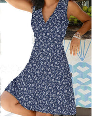 Floral Print V-Neck Party Dress Women Vintage Style Casual Summer Fashion S-2XL
