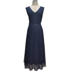 Plus Size Sequin Contrast Mesh Midi Dress Women Sleeveless Elegant Party Fashion Dress