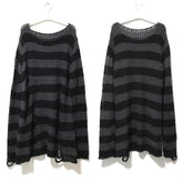 Long Striped Unisex Loose Sweater Cool Gothic Hollow Out Hole Distressed Top