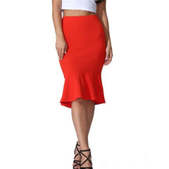 High Waist Fishtail Bandage Midi Skirt Women Vintage Style Elegant Casual Fashion Skirt