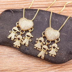 Heart Pendant Necklace Women Gold Cubic Zirconia Family Mother Daughter Son Jewelry Gift