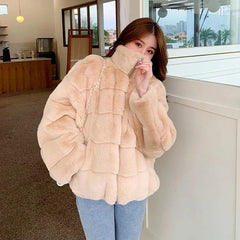 Plush Faux Fur Jacket Women Warm Winter Casual Cozy Outerwear Fashion Coat