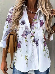 Floral Print Long Sleeve Shirt Women Lifestyle Casual Loose Comfortable Fashion Top