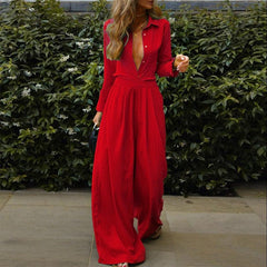 Long Sleeve Top & Wide Leg Trouser Set Women 2-Piece Loose Casual Everyday Fashion Outfit
