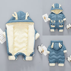 Newborn Baby Winter Snowsuit Velvet Thick Baby Jumpsuit 0-2 Years Hooded Deer Ears Romper