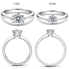 Moissanite Solitaire Engagement Ring Women 1 Carat Six-Prong Sterling Silver Promise Jewelry
