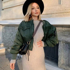 Long Sleeve Bomber Jacket Women Zipper Premium Casual Chic Outerwear Fashion Coat