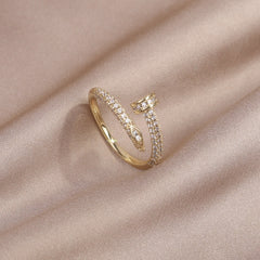 Zircon Adjustable Ring Women 14K Gold Plated Elegant Casual Fashion Jewelry Gift