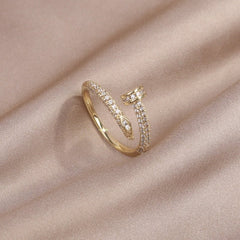 Zircon Adjustable Ring Women 14K Gold Plated Elegant Casual Fashion Jewelry Gift