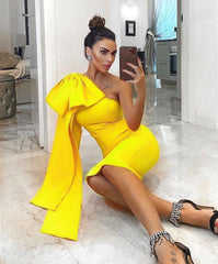 One Shoulder Rayon Bandage Bodycon Dress Women Elegant Club Party Casual Fashion