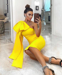 One Shoulder Rayon Bandage Bodycon Dress Women Elegant Club Party Casual Fashion
