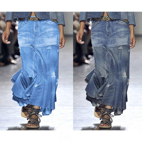 Denim Maxi Skirt Women Stretch Vintage Slim Fit Casual Everyday Fashion Skirt