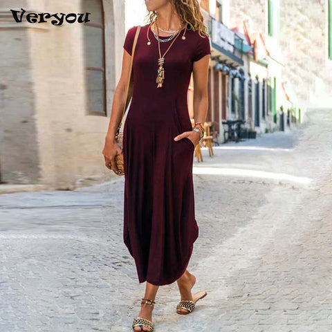 Plus Size Boho Maxi Dress Women Short Sleeve Casual Beach Vacation Summer Fashion