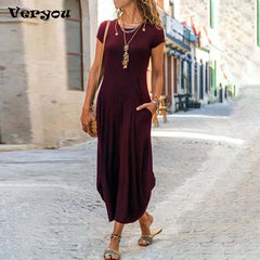 Plus Size Boho Maxi Dress Women Short Sleeve Casual Beach Vacation Summer Fashion
