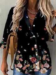 Floral Print Long Sleeve Shirt Women Lifestyle Casual Loose Comfortable Fashion Top