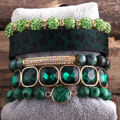 Leopard Leather Bracelet Set 5-Piece Handmade Women Casual Fashion Jewelry Gift