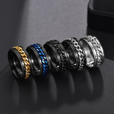Rotatable Ring Women Titanium Stainless Steel Grooved Edge Link Chain Promise Wedding Jewelry Gift