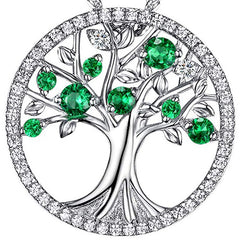 Tree of Life Pendant Necklace Women Purple Green Cubic Zirconia Elegant Jewelry Gift