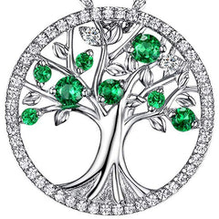 Tree of Life Pendant Necklace Women Purple Green Cubic Zirconia Elegant Jewelry Gift