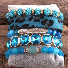 Fashion Leopard Leather Bracelet 5 Piece Set Handmade