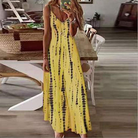 Plus Size Tie Dye Boho Maxi Dress Women V-Neck Sleeveless Casual Beach Vacation S-5XL Summer