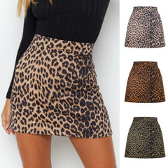 High Waist Leopard Print Mini Skirt Women Faux Suede Bodycon Casual Club Party Fashion