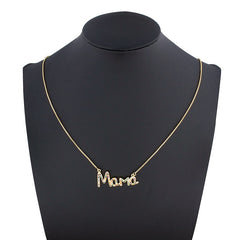 Mama Pendant Necklace Women Elegant Cubic Zirconia Mother's Day Gift Jewelry Silver