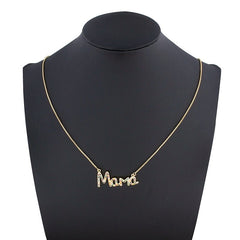 Mama Pendant Necklace Women Elegant Cubic Zirconia Mother's Day Gift Jewelry Silver
