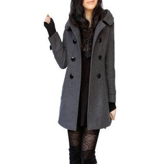 Hooded Wool Coat Women Chic Warm Winter Casual Elegant Outerwear Fashion Jacket