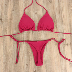 Push Up Tie Side Bikini Set Women 2-Piece Padded Bra Beach Vacation Summer Swimwear Fashion