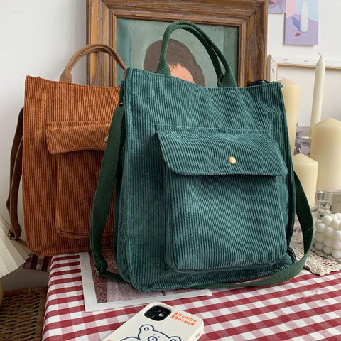 Corduroy Shoulder Tote Bag Women Casual Everyday Fashion Handbag Purse