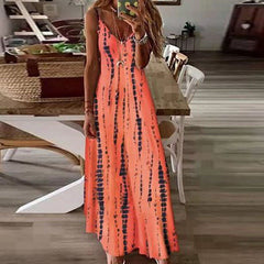 Plus Size Tie Dye Boho Maxi Dress Women V-Neck Sleeveless Casual Beach Vacation S-5XL Summer