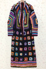 Long Sleeve Handmade Knit Maxi Coat Women Native Style Casual Warm Winter Outerwear