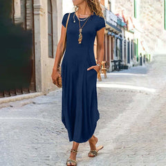 Plus Size Boho Maxi Dress Women Short Sleeve Casual Beach Vacation Summer Fashion