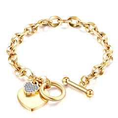 Love Heart Charm Bracelet Women Gold Silver Stainless Steel Elegant Fashion Jewelry Gift