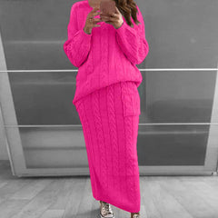 Long Sleeve Knit Sweater & Skirt Set Women Pullover Warm Casual Winter Fashion Outfit
