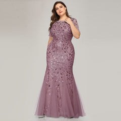 Plus Size Sequin Mesh Fishtail Maxi Dress Women Slim Elegant Evening Prom Wedding Guest Fashion
