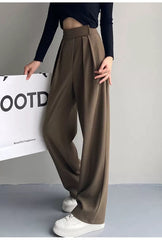 Wide Leg Suit Pants Women Brown Classic Casual Office Elegant Fashion Trousers