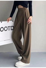 Wide Leg Suit Pants Women Brown Classic Casual Office Elegant Fashion Trousers