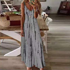 Plus Size Tie Dye Boho Maxi Dress Women V-Neck Sleeveless Casual Beach Vacation S-5XL Summer