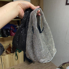 Rhinestone Mesh Crossbody Bag Women Shiny Sparkly Elegant Party Casual Fashion Handbag