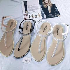 Rhinestone Flat Sandals Women Flip Flop Low Heel Strap Comfortable Casual Summer Fashion Shoes