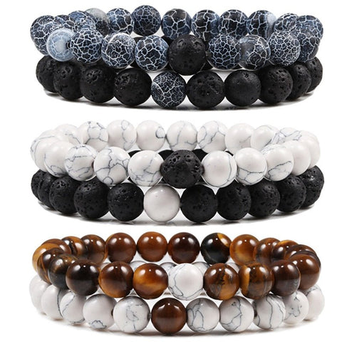 Tiger Eye Lava Stone Bracelet Beaded Yoga Meditation Concentration Gem Jewelry Gift Unisex