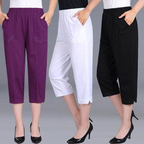 Plus Size High Waist Capri Pants Women Cropped Straight Pocket Casual Summer Fashion Trousers