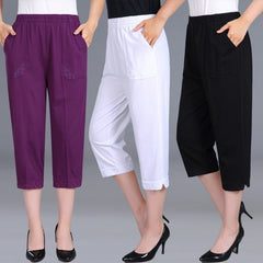 Plus Size High Waist Capri Pants Women Cropped Straight Pocket Casual Summer Fashion Trousers