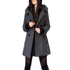 Hooded Wool Coat Women Chic Warm Winter Casual Elegant Outerwear Fashion Jacket