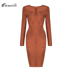 Long Sleeve Bandage Bodycon Mini Dress Women O-Neck Back Zip Elegant Party Fashion Dress