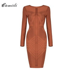Long Sleeve Bandage Bodycon Mini Dress Women O-Neck Back Zip Elegant Party Fashion Dress
