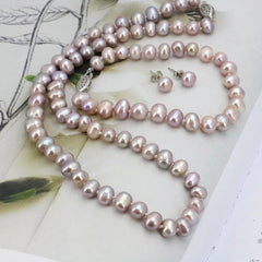 Purple Pearl Necklace Set Women Fish Clasp Elegant Casual Fashion Jewelry Gift